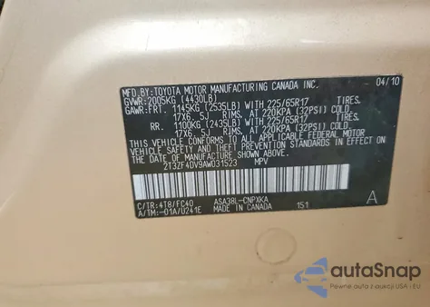 2010 Toyota Rav4 from USA, damaged, VIN 2T3ZF4DV9AW031523